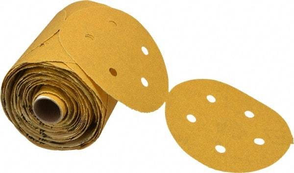 Norton - 5" Diam, 80 Grit Aluminum Oxide Adhesive PSA Disc - Coarse Grade, Gold, C Weighted Backing, Flexible - Industrial Tool & Supply