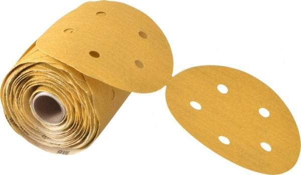 Norton - 5" Diam, 100 Grit Aluminum Oxide Adhesive PSA Disc - Medium Grade, Gold, C Weighted Backing, Flexible - Industrial Tool & Supply