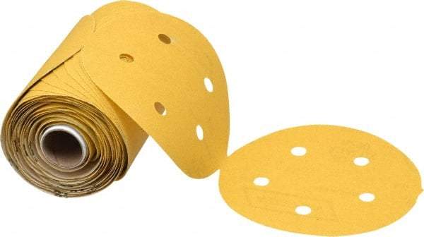 Norton - 5" Diam, 150 Grit Aluminum Oxide Adhesive PSA Disc - Medium Grade, Gold, C Weighted Backing, Flexible - Industrial Tool & Supply