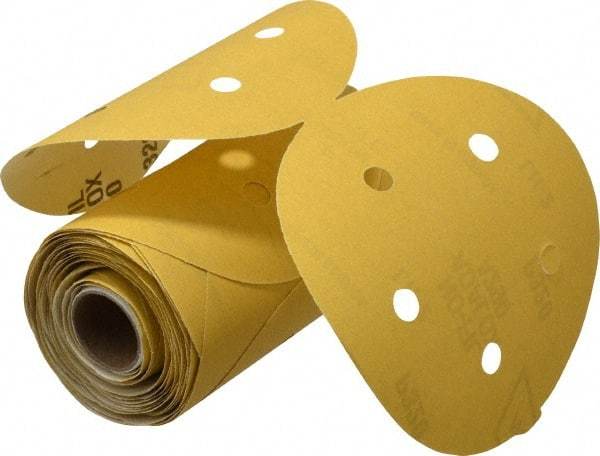 Norton - 5" Diam, 320 Grit Aluminum Oxide Adhesive PSA Disc - Very Fine Grade, Gold, C Weighted Backing, Flexible - Industrial Tool & Supply