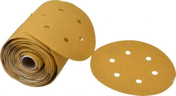 Norton - 6" Diam, 80 Grit Aluminum Oxide Adhesive PSA Disc - Coarse Grade, Gold, C Weighted Backing, Flexible - Industrial Tool & Supply