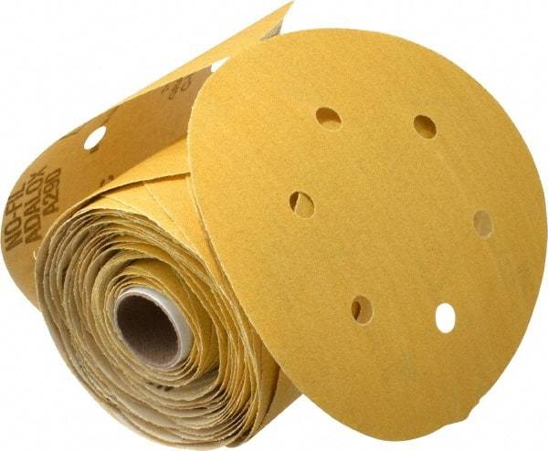 Norton - 6" Diam, 120 Grit Aluminum Oxide Adhesive PSA Disc - Medium Grade, Gold, C Weighted Backing, Flexible - Industrial Tool & Supply