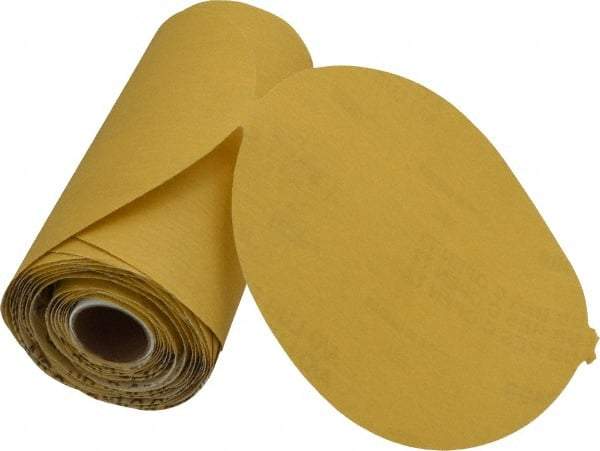 Norton - 6" Diam, 400 Grit Aluminum Oxide Adhesive PSA Disc - Super Fine Grade, Gold, C Weighted Backing, Flexible - Industrial Tool & Supply