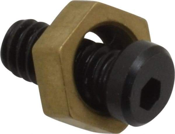 Mitee-Bite - 5/16" Brass Hex, 8-32 Stud Thread, Symmetrical Hex Clamp - 0.11" Hex Height, 205 Lb Holding Force, Hardened Steel Stud, 23/64" Long Thread, 1.5 Ft/Lb Torque, 10 Clamps - Industrial Tool & Supply