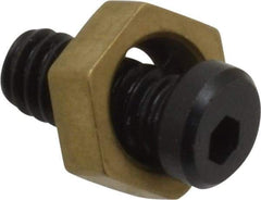 Mitee-Bite - 5/16" Brass Hex, 8-32 Stud Thread, Symmetrical Hex Clamp - 0.11" Hex Height, 205 Lb Holding Force, Hardened Steel Stud, 23/64" Long Thread, 1.5 Ft/Lb Torque, 10 Clamps - Industrial Tool & Supply