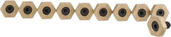 Mitee-Bite - 5/8" Brass Hex, 1/4-20 Stud Thread, Symmetrical Hex Clamp - 3/16" Hex Height, 800 Lb Holding Force, Hardened Steel Stud, 15/32" Long Thread, 6.2 Ft/Lb Torque, 10 Clamps - Industrial Tool & Supply
