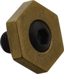 Mitee-Bite - 13/16" Brass Hex, 5/16-24 Stud Thread, Symmetrical Hex Clamp - 3/16" Hex Height, 800 Lb Holding Force, Hardened Steel Stud, 15/32" Long Thread, 8.3 Ft/Lb Torque, 12 Clamps - Industrial Tool & Supply