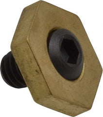 Mitee-Bite - 13/16" Brass Hex, 5/16-18 Stud Thread, Symmetrical Hex Clamp - 3/16" Hex Height, 800 Lb Holding Force, Hardened Steel Stud, 15/32" Long Thread, 8.3 Ft/Lb Torque, 12 Clamps - Industrial Tool & Supply