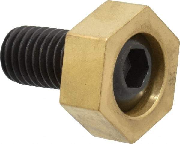 Mitee-Bite - 1-3/16" Brass Hex, 5/8-11 Stud Thread, Symmetrical Hex Clamp - 1/2" Hex Height, 6,000 Lb Holding Force, Hardened Steel Stud, 1-1/8" Long Thread, 100 Ft/Lb Torque, 4 Clamps - Industrial Tool & Supply