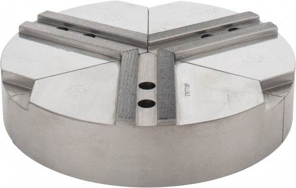 Abbott Workholding Products - 10" & Up Chuck Capacity, 1.5mm x 60° Serrated Attachment, Round Soft Lathe Chuck Jaw - 3 Jaws, Steel, 1.1811" Btw Mount Hole Ctrs, 10" Wide x 2" High, 0.6299" Groove, 0.4724" & 12mm Fastener - Industrial Tool & Supply