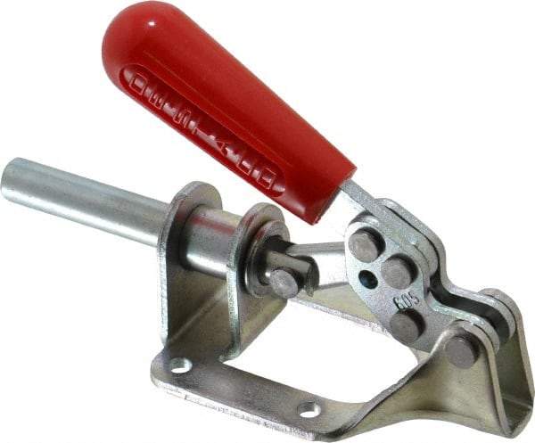 De-Sta-Co - 300 Lb Load Capacity, Flanged Base, Carbon Steel, Standard Straight Line Action Clamp - 4 Mounting Holes, 0.22" Mounting Hole Diam, 0.44" Plunger Diam, Straight Handle - Industrial Tool & Supply