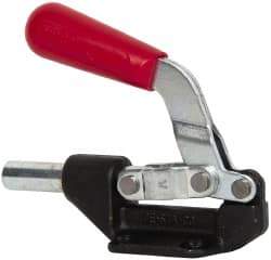 De-Sta-Co - 850 Lb Load Capacity, Flanged Base, Carbon Steel, Standard Straight Line Action Clamp - 4 Mounting Holes, 0.33" Mounting Hole Diam, 0.62" Plunger Diam, Straight Handle - Industrial Tool & Supply