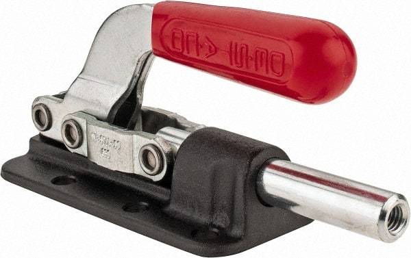 De-Sta-Co - 2,500 Lb Load Capacity, Flanged Base, Carbon Steel, Standard Straight Line Action Clamp - 6 Mounting Holes, 0.34" Mounting Hole Diam, 0.62" Plunger Diam, Straight Handle - Industrial Tool & Supply