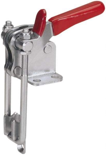 De-Sta-Co - 1,000 Lb Capacity, Vertical, U Hook, Flanged Base, Stainless Steel Pull Action Latch Clamp - 2.04" Drawing Movement, 4.1" OAL, Threaded U Hook, Straight Handle - Industrial Tool & Supply