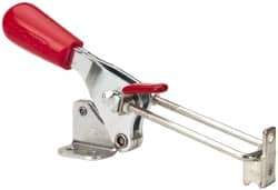 De-Sta-Co - 500 Lb Capacity, Vertical, U Hook, Flanged Base, Carbon Steel Pull Action Latch Clamp - 1.53" Drawing Movement, 3.49" OAL, Threaded U Hook, Straight Handle - Industrial Tool & Supply