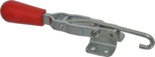 De-Sta-Co - 200 Lb Capacity, Horizontal, J Hook, Flanged Base, Carbon Steel Pull Action Latch Clamp - 2.35" Drawing Movement, 6.01" OAL, Straight Handle - Industrial Tool & Supply