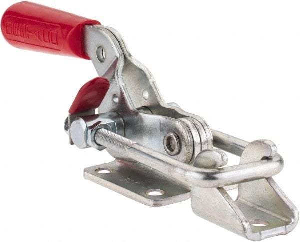 De-Sta-Co - 2,000 Lb Capacity, Horizontal, U Hook, Flanged Base, Carbon Steel Pull Action Latch Clamp - 2-1/2" Drawing Movement, 8.2" OAL, Threaded U Hook, Straight Handle - Industrial Tool & Supply