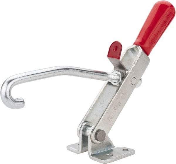 De-Sta-Co - 375 Lb Capacity, Horizontal, J Hook, Flanged Base, Carbon Steel Pull Action Latch Clamp - 4" Drawing Movement, 8.82" OAL, Straight Handle - Industrial Tool & Supply