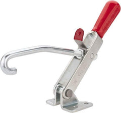 De-Sta-Co - 375 Lb Capacity, Horizontal, J Hook, Flanged Base, Carbon Steel Pull Action Latch Clamp - 4" Drawing Movement, 8.82" OAL, Straight Handle - Industrial Tool & Supply