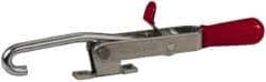 De-Sta-Co - 375 Lb Capacity, Horizontal, J Hook, Right Flanged Base, Carbon Steel Pull Action Latch Clamp - 4" Drawing Movement, 8.82" OAL, Thumb Handle - Industrial Tool & Supply