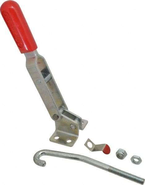 De-Sta-Co - 1,000 Lb Capacity, Horizontal, J Hook, Flanged Base, Carbon Steel Pull Action Latch Clamp - 6.13" Drawing Movement, 13.45" OAL, Straight Handle - Industrial Tool & Supply