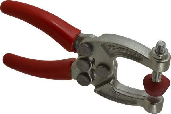 De-Sta-Co - 889.64 N Load Capacity, 1.08" Throat Depth, 4.63" OAL, Carbon Steel, C Style Plier Clamp - 2.06" Max Jaw Capacity, M6x1 Spindle, 2.06" Open Throat Height, Red Handle, Spindle End - Industrial Tool & Supply
