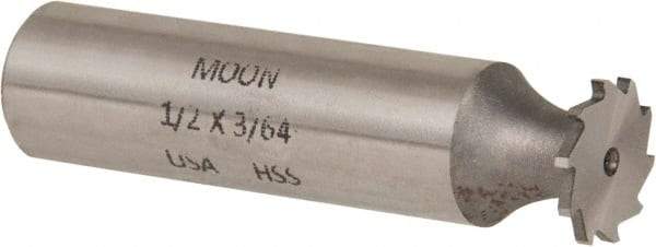 Made in USA - 1/2" Diam x 3/64" Face Width, High Speed Steel, 12 Teeth, Shank Connection Woodruff Keyseat Cutter - Uncoated, 2-1/16" OAL x 1/2" Shank, Straight Teeth - Industrial Tool & Supply