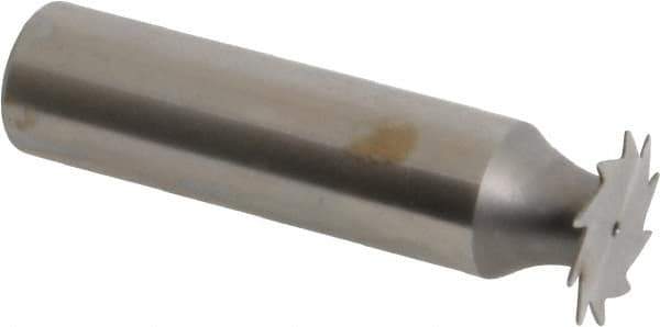 Made in USA - 5/8" Diam x 1/64" Face Width, High Speed Steel, 12 Teeth, Shank Connection Woodruff Keyseat Cutter - Uncoated, 2-3/32" OAL x 1/2" Shank, Straight Teeth - Industrial Tool & Supply