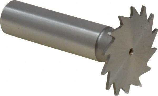 Made in USA - 1-1/4" Diam x 3/64" Face Width, High Speed Steel, 18 Teeth, Shank Connection Woodruff Keyseat Cutter - Uncoated, 2-3/16" OAL x 1/2" Shank, Straight Teeth - Industrial Tool & Supply