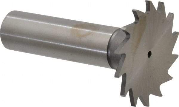 Made in USA - 1-1/4" Diam x 1/16" Face Width, High Speed Steel, 18 Teeth, Shank Connection Woodruff Keyseat Cutter - Uncoated, 2-3/16" OAL x 1/2" Shank, Straight Teeth - Industrial Tool & Supply