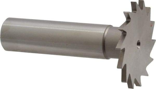Made in USA - 1-1/4" Diam x 5/64" Face Width, High Speed Steel, 18 Teeth, Shank Connection Woodruff Keyseat Cutter - Uncoated, 2-3/16" OAL x 1/2" Shank, Straight Teeth - Industrial Tool & Supply