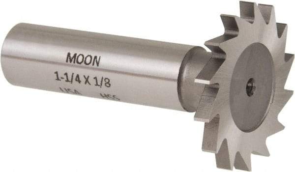 Made in USA - 1-1/4" Diam x 1/8" Face Width, High Speed Steel, 18 Teeth, Shank Connection Woodruff Keyseat Cutter - Uncoated, 2-3/16" OAL x 1/2" Shank, Straight Teeth - Industrial Tool & Supply