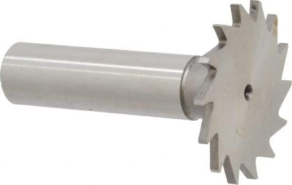 Made in USA - 1-3/8" Diam x 5/64" Face Width, High Speed Steel, 18 Teeth, Shank Connection Woodruff Keyseat Cutter - Uncoated, 2-1/4" OAL x 1/2" Shank, Straight Teeth - Industrial Tool & Supply