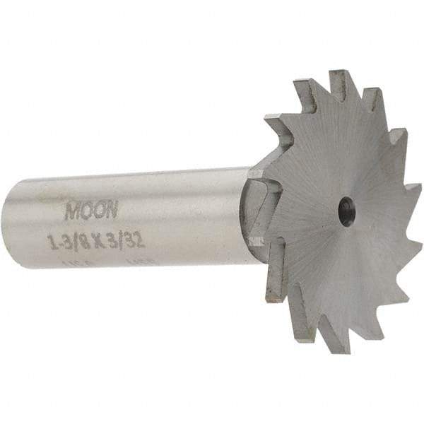Made in USA - 1-3/8" Diam x 3/32" Face Width, High Speed Steel, 18 Teeth, Shank Connection Woodruff Keyseat Cutter - Uncoated, 2-1/4" OAL x 1/2" Shank, Straight Teeth - Industrial Tool & Supply