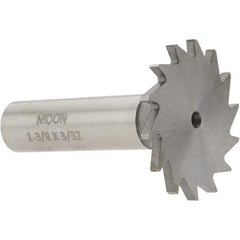 Made in USA - 1-3/8" Diam x 3/32" Face Width, High Speed Steel, 18 Teeth, Shank Connection Woodruff Keyseat Cutter - Uncoated, 2-1/4" OAL x 1/2" Shank, Straight Teeth - Industrial Tool & Supply