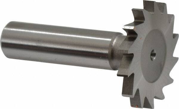 Made in USA - 1-3/8" Diam x 5/32" Face Width, High Speed Steel, 18 Teeth, Shank Connection Woodruff Keyseat Cutter - Uncoated, 2-1/4" OAL x 1/2" Shank, Straight Teeth - Industrial Tool & Supply