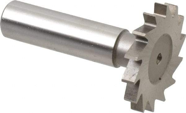 Made in USA - 1-3/8" Diam x 11/64" Face Width, High Speed Steel, 18 Teeth, Shank Connection Woodruff Keyseat Cutter - Uncoated, 2-1/4" OAL x 1/2" Shank, Straight Teeth - Industrial Tool & Supply