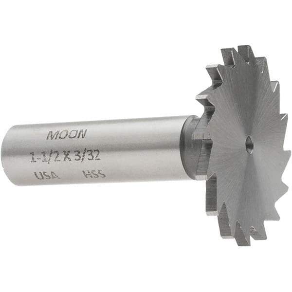 Made in USA - 1-1/2" Diam x 3/32" Face Width, High Speed Steel, 20 Teeth, Shank Connection Woodruff Keyseat Cutter - Uncoated, 2-1/4" OAL x 1/2" Shank, Straight Teeth - Industrial Tool & Supply