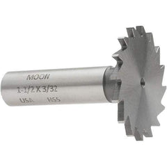 Made in USA - 1-1/2" Diam x 3/32" Face Width, High Speed Steel, 20 Teeth, Shank Connection Woodruff Keyseat Cutter - Uncoated, 2-1/4" OAL x 1/2" Shank, Straight Teeth - Industrial Tool & Supply