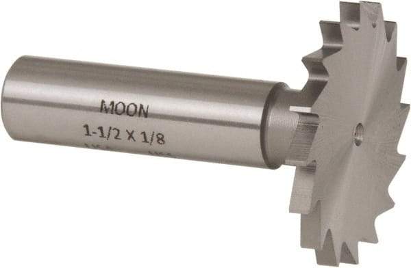 Made in USA - 1-1/2" Diam x 1/8" Face Width, High Speed Steel, 16 Teeth, Shank Connection Woodruff Keyseat Cutter - Uncoated, 2-1/8" OAL x 1/2" Shank, Straight Teeth - Industrial Tool & Supply