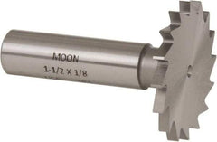 Made in USA - 1-1/2" Diam x 1/8" Face Width, High Speed Steel, 16 Teeth, Shank Connection Woodruff Keyseat Cutter - Uncoated, 2-1/8" OAL x 1/2" Shank, Straight Teeth - Industrial Tool & Supply