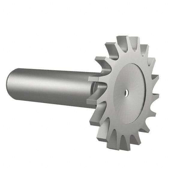 Made in USA - 1-1/2" Diam x 3/16" Face Width, High Speed Steel, 20 Teeth, Shank Connection Woodruff Keyseat Cutter - Uncoated, 2-1/4" OAL x 1/2" Shank, Straight Teeth - Industrial Tool & Supply