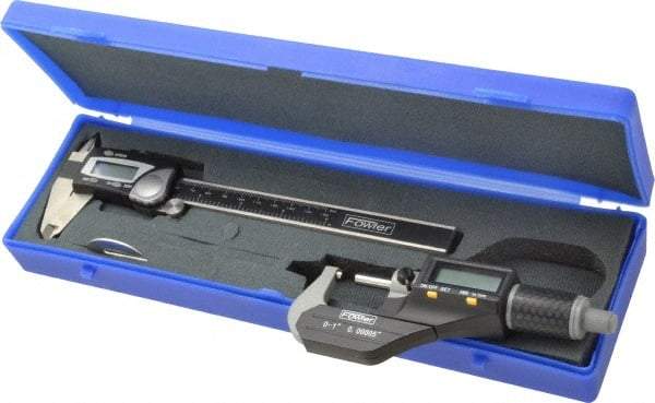 Fowler - 3 Piece, Machinist Caliper and Micrometer Tool Kit - 0 to 6 Inch Caliper, 0.0001 Inch Caliper Resoluion, 0 to 1 Inch Micrometer - Industrial Tool & Supply