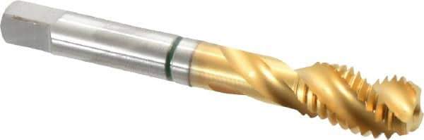 Guhring - 1/2-13 UNC 3 Flute 2B Modified Bottoming Spiral Flute Tap - Cobalt, TiN Finish, 3.381" OAL, Right Hand Flute, Right Hand Thread - Industrial Tool & Supply