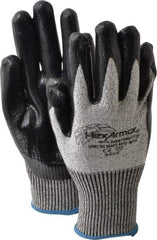 HexArmor - Size M (8), ANSI Cut Lvl A8, Puncture Lvl 5, Nitrile Coated Cut & Puncture Resistant Gloves - Palm & Fingers Coated, SuperFabric/HPPE Lining, Knit Wrist, Gray/Black, Paired - Industrial Tool & Supply