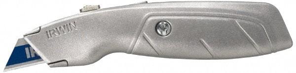 Irwin - Retractable Utility Knife - 2-1/4" Blade, Silver Aluminum Handle, 1 Blade Included - Industrial Tool & Supply