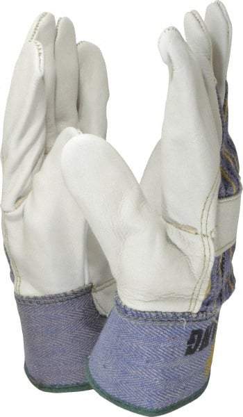 MCR Safety - Size M (8) Grain Cowhide General Protection Work Gloves - For Work & Driver, Uncoated, Safety Cuff, Full Fingered, White/Blue/Black/Yellow, Paired - Industrial Tool & Supply