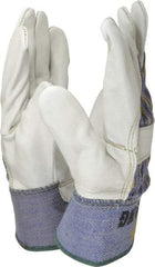 MCR Safety - Size M (8) Grain Cowhide General Protection Work Gloves - For Work & Driver, Uncoated, Safety Cuff, Full Fingered, White/Blue/Black/Yellow, Paired - Industrial Tool & Supply