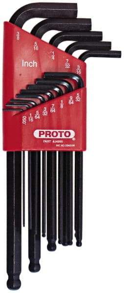 Proto - 13 Piece L-Key Ball End Hex Key Set - Hex Range 0.05 to 3/8", Carbon Steel - Industrial Tool & Supply