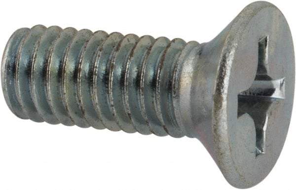 Value Collection - M6x1.00 Metric Coarse, 16mm OAL Phillips Drive Machine Screw - Flat Head, Grade 4.8 Steel, Zinc-Plated Finish, Without Washer - Industrial Tool & Supply